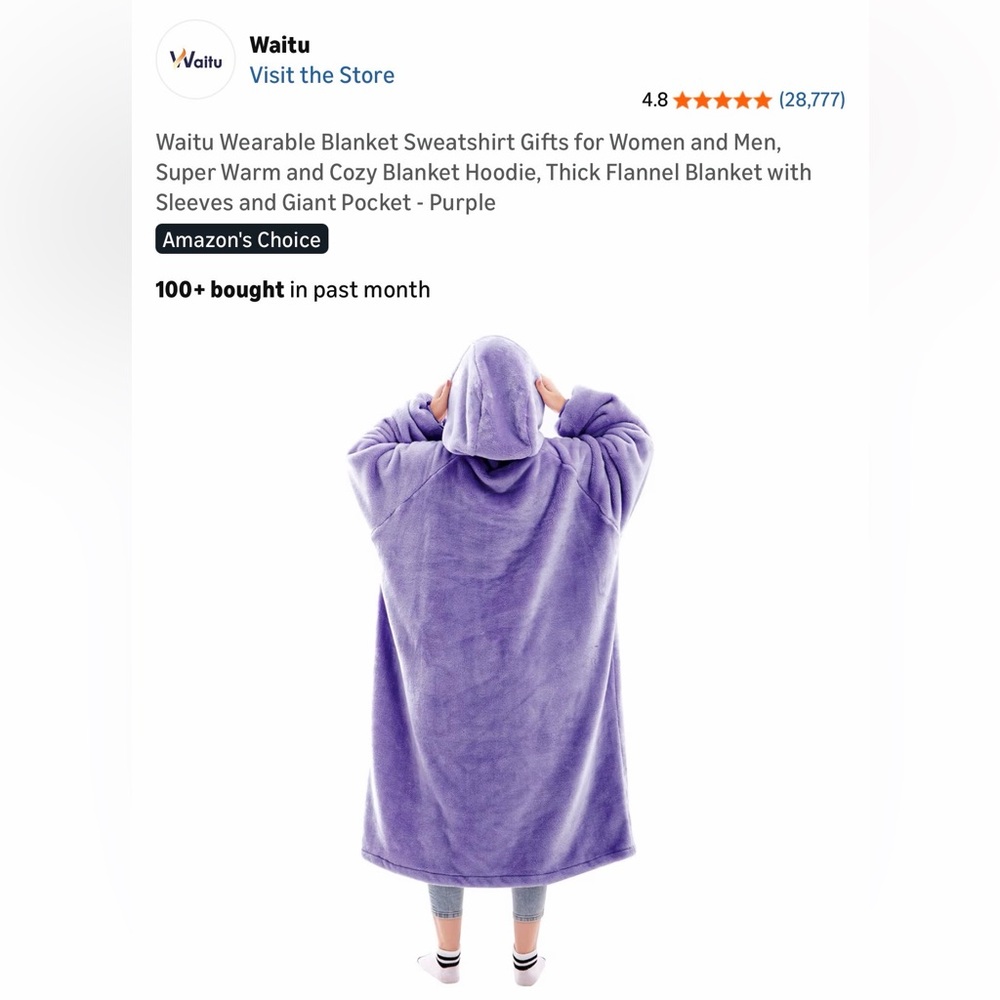 Purple Wearable “Snuggy” Blanket Sweatshirt